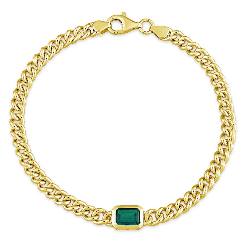 Miadora 7/8ct TGW Created Emerald Curb Link Bracelet in Yellow Silver-75 in