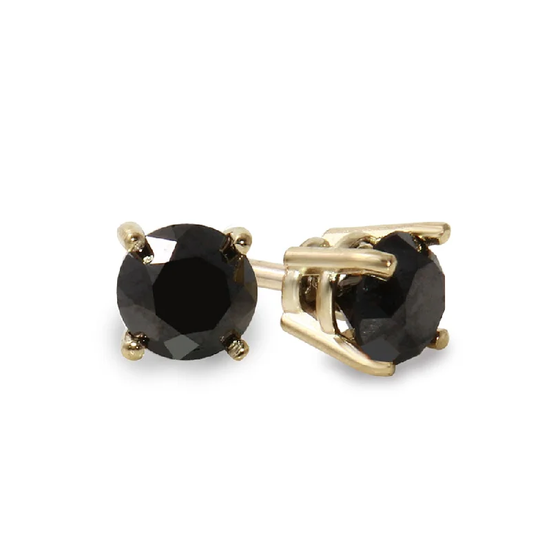 women long drop earrings -14K Yellow Gold 5 CTW Rd Black Diamond Stud Earrings