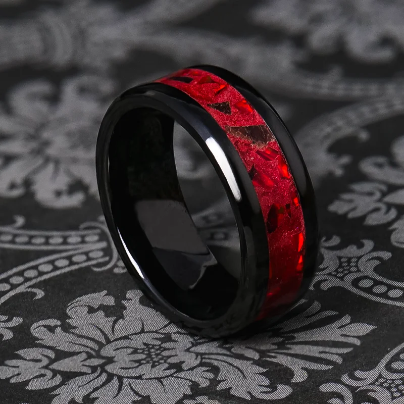 women stacking bangles -Crimson Flare Glowstone Ring