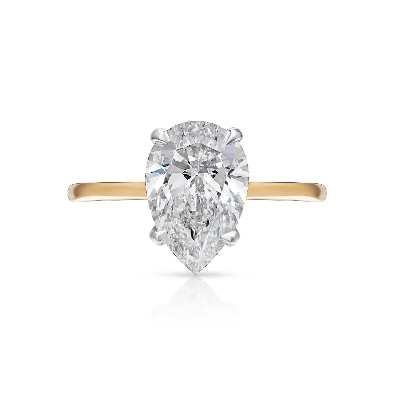 women bold engagement rings -LEMON 4 Carat Pear Shaped Lab Grown Diamond Engagement Ring Halo  IGI Certified