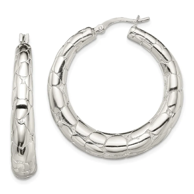 women gemstone earrings -Sterling Silver 38X35MM Hoop Earrings