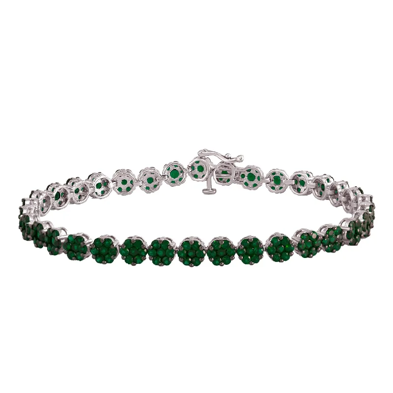 Sterling Silver with Emerald Flower Line Bracelet - 7.25"