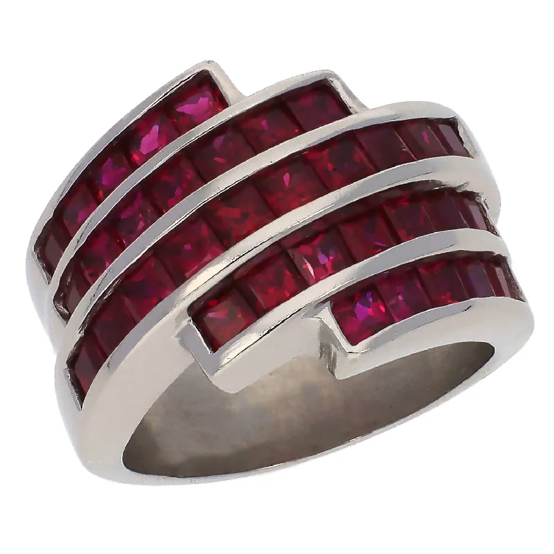 women stackable bangles -Platinum Princess Cut Ruby Band Ring