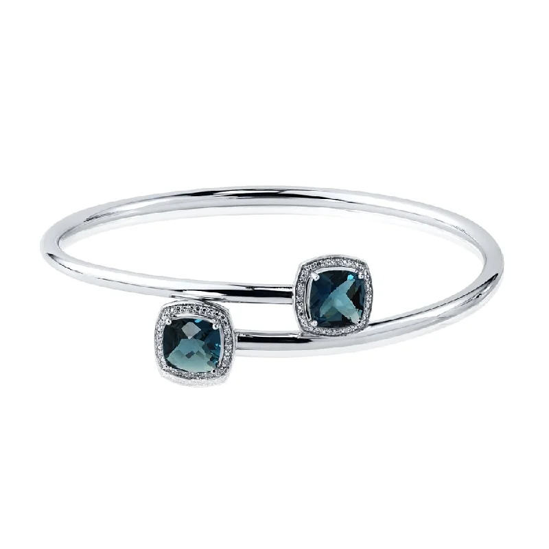 Auriya 4ct Cushion-Cut London-Blue Topaz Gold over Silver Bangle Bracelet with Diamond Accents