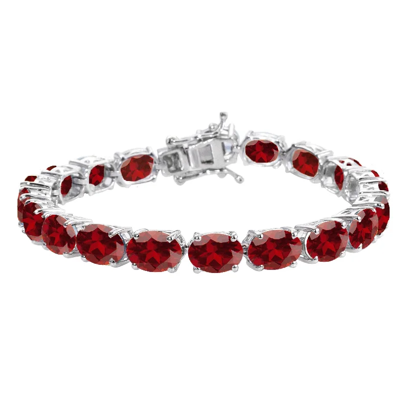 Sterling Silver with Natural Garnet Tennis Bracelet-7.25"