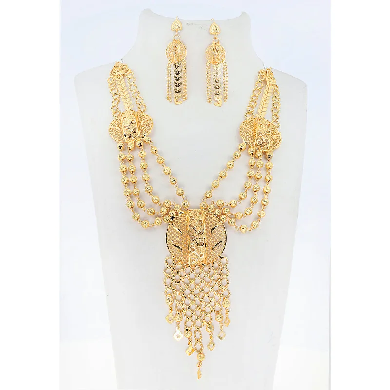 women dainty gold necklaces -Mahavir Gold Plated Necklace Set