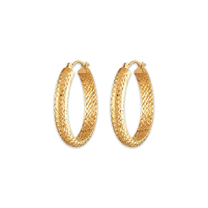 women designer hoop earrings -10KT Yellow Gold 4.4X23MM Hoop Diamond-cut Earrings