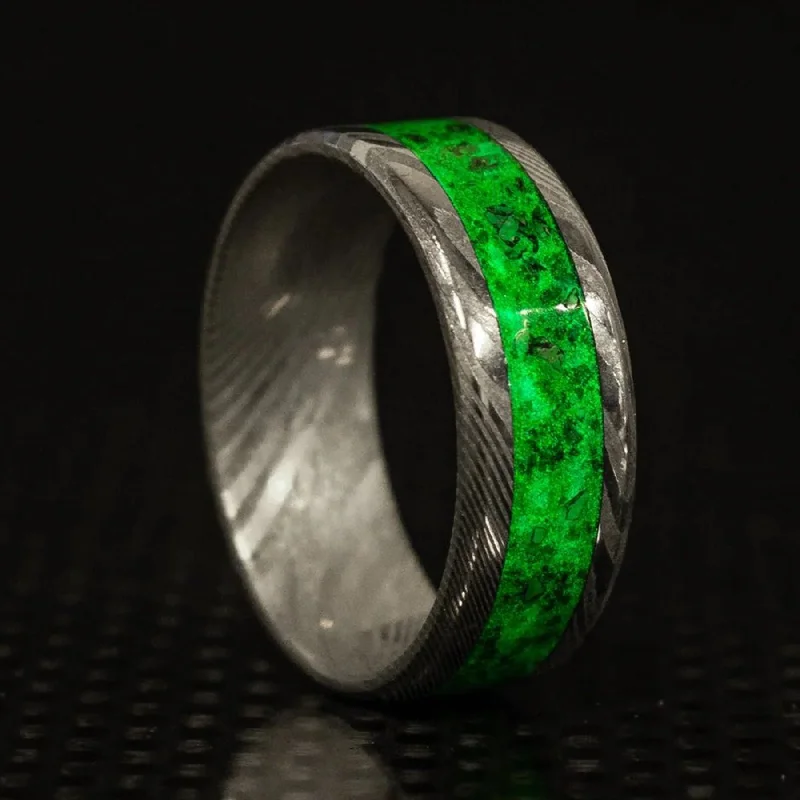 women layered bangles -Custom Twisted Damascus Glowstone Ring