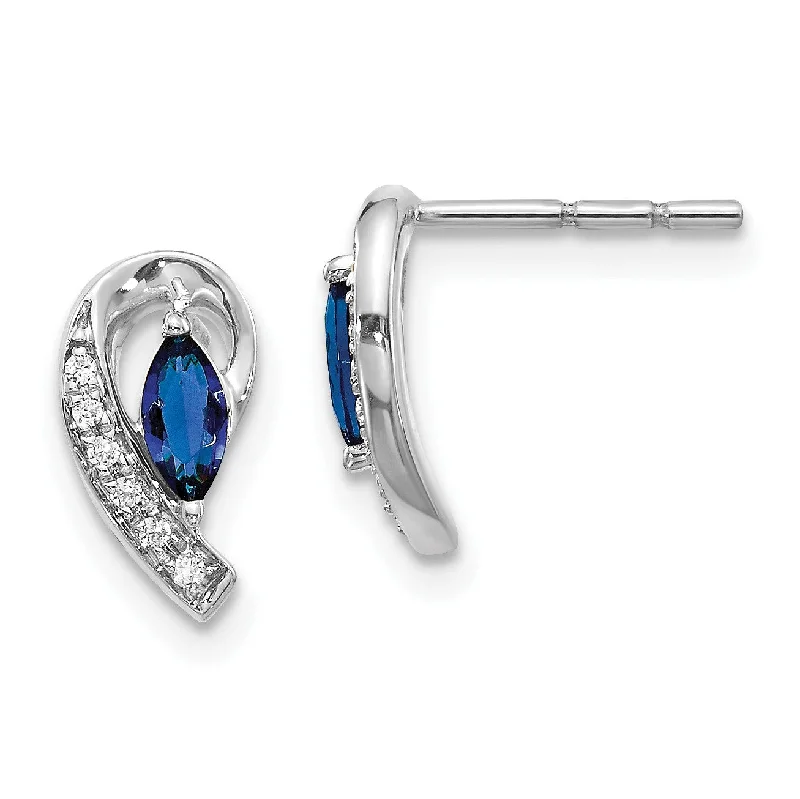 women large hoop earrings -Marquise Sapphire and Diamond Stud Earrings in 14KT White Gold