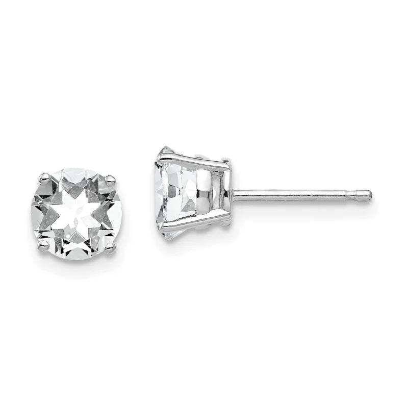 women designer earrings -6MM Round Cubic Zirconia Stud Earrings in 14KT White Gold