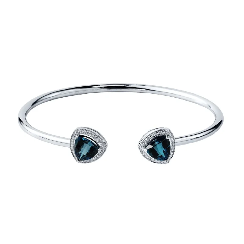 Auriya 3 3/4ct Trillion-Cut London Blue Topaz Gold over Silver Bangle Bracelet with Diamond Accents