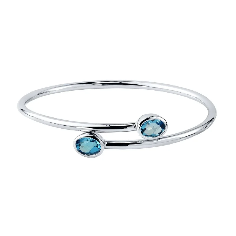 Auriya 2 3/4ct Oval Swiss Blue Topaz Bypass Bangle Bracelet Gold over Silver