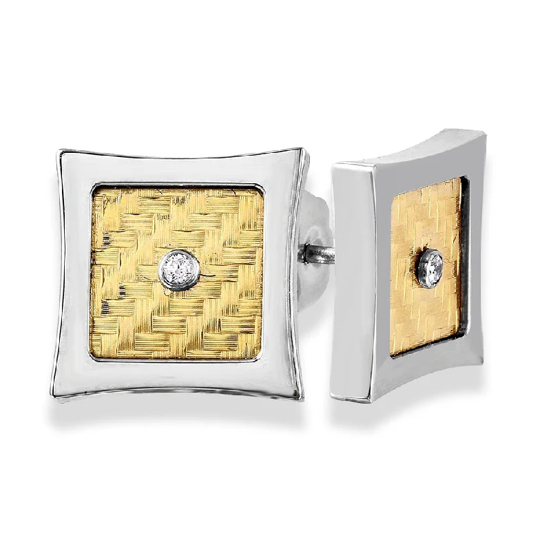 women stud earrings -Stainless Steel 18KT Yellow Gold Inlay Square Stud Earrings with .03 CTW Diamonds