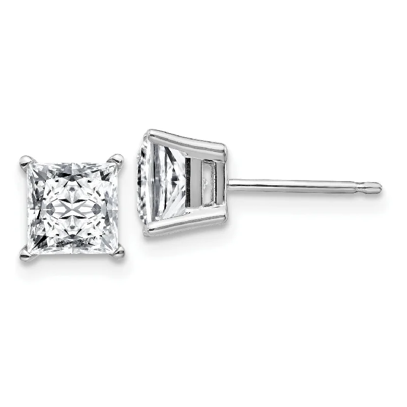 women custom earrings -6MM Princess Cut Moissanite Stud Earrings in 14KT White Gold