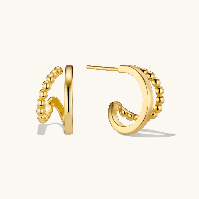 women gold hoop earrings -Beaded Layered Hoops Gold