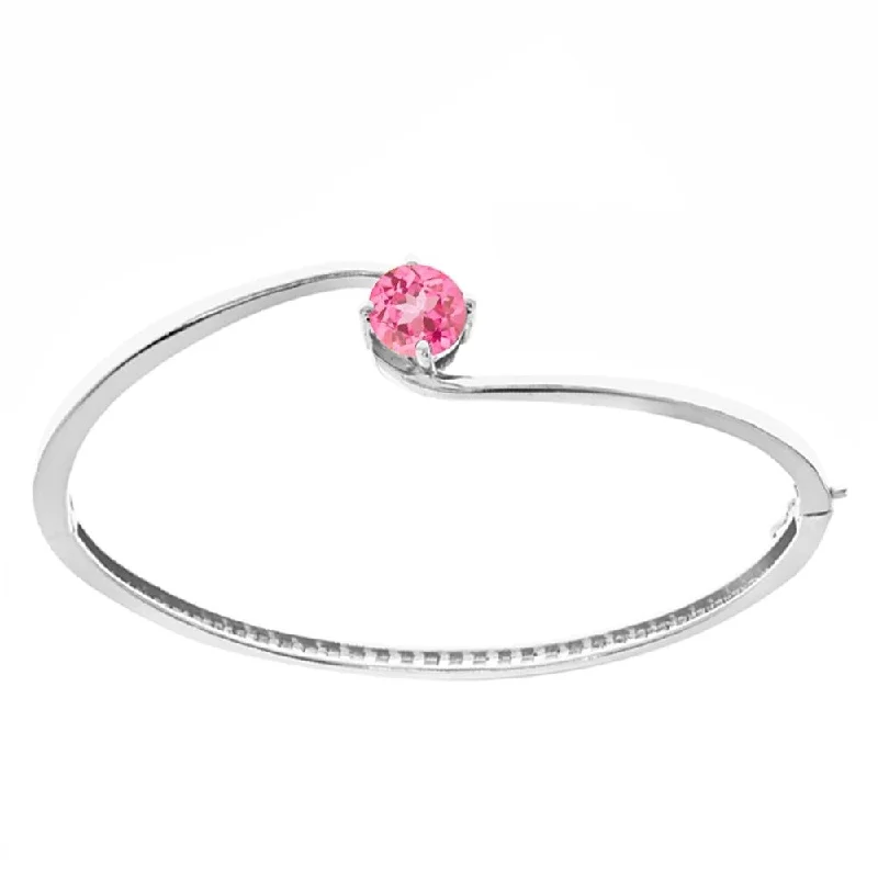 Sterling Silver with Pink Topaz Bangle Bracelet-6.5 Inch