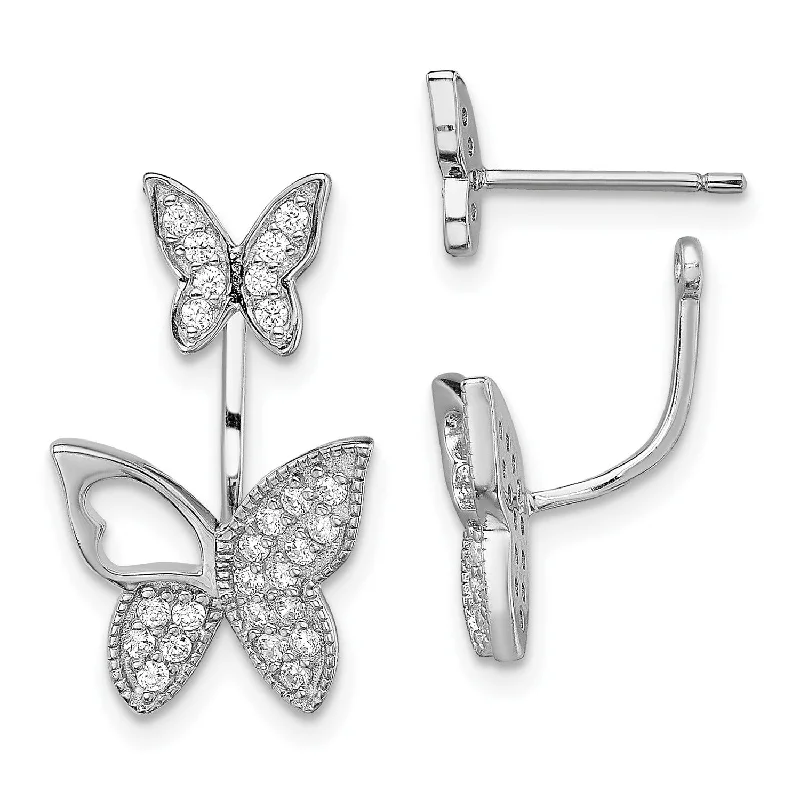 women gold earrings -Sterling Silver Cubic Zirconia 19X12MM Butterfly Front and Back Earrings