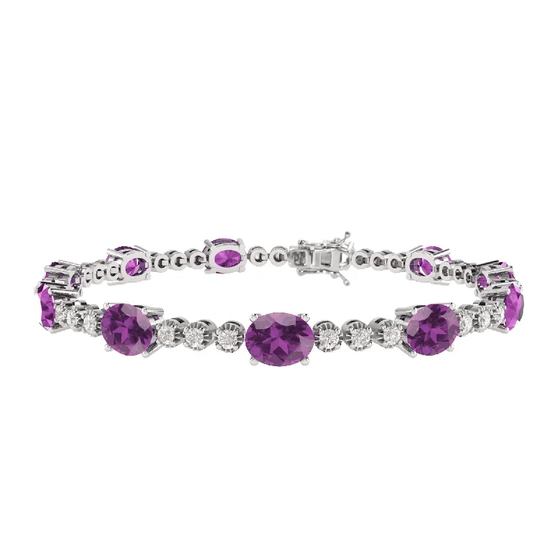 Sterling Silver with Amethyst and White Topaz Tennis Bracelet- 7.25"