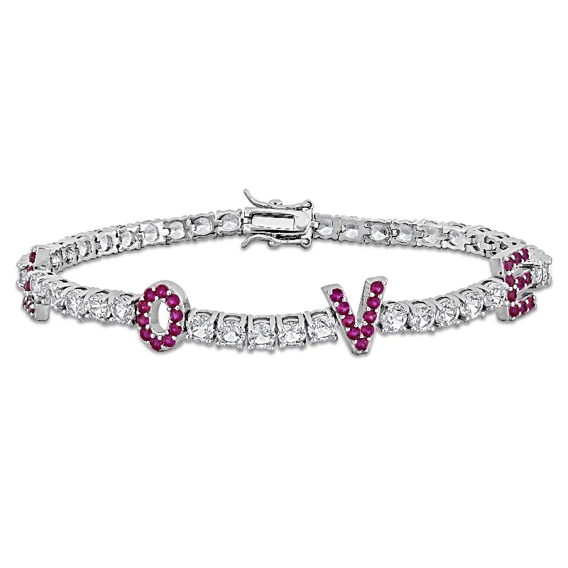 Miadora 14 1/4ct TGW Created Ruby and Created White Sapphire LOVE Bracelet in Sterling Silver-75 in