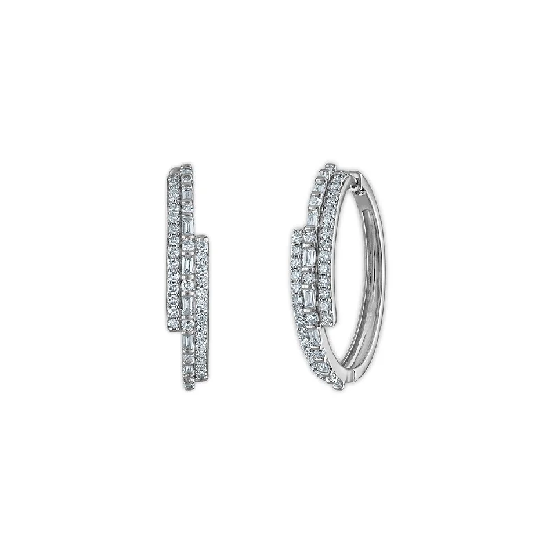 women gold earrings -EcoLove 1 CTW Lab Grown Diamond Multi Row Hoop Earrings