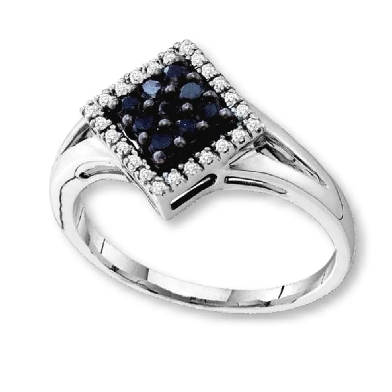 women oval-cut engagement rings -Black and White Diamond Ring 10k White Gold with Split Band