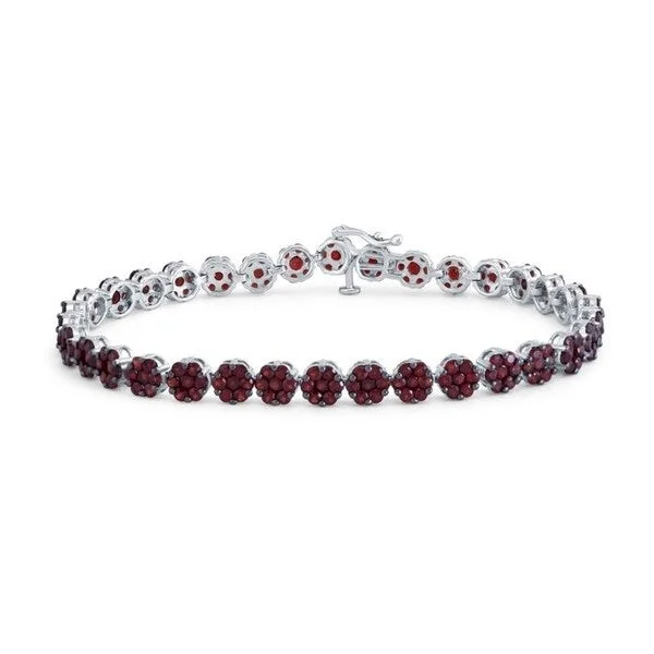 Sterling Silver with Natural Garnet Bangle Bracelet-8.0"