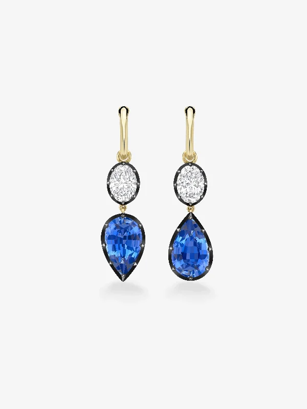 women stud earrings for women -Asymmetric Pear-Shaped Sapphire & Oval Diamond Gypset Hoop Earrings