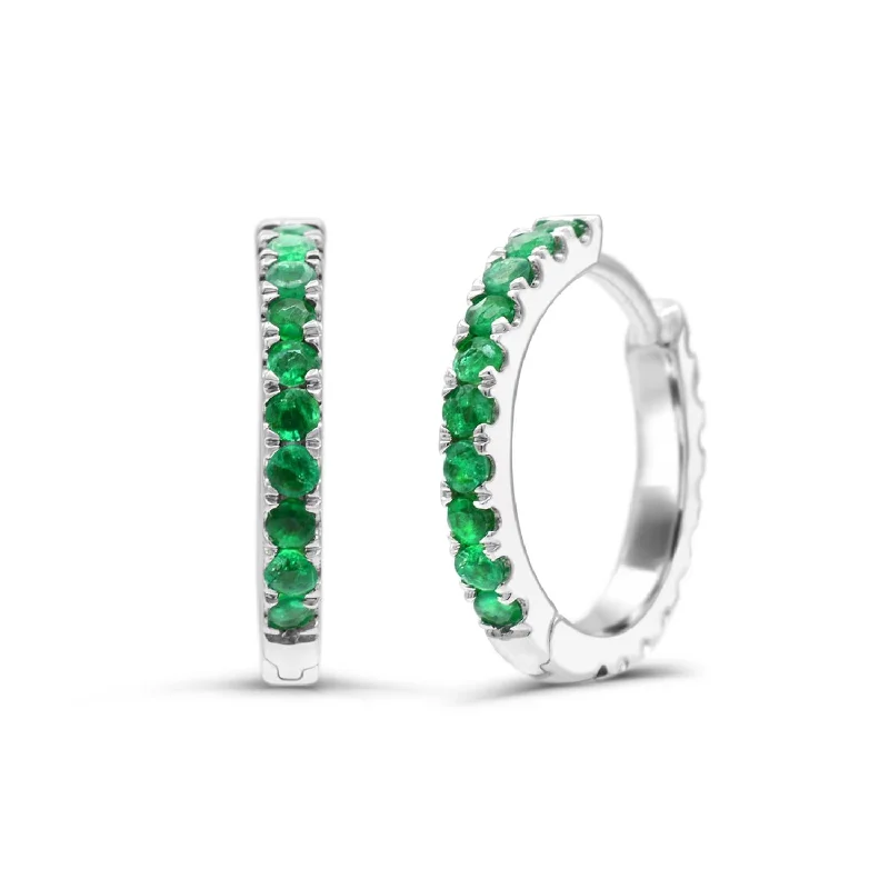 women adjustable earrings -Created Emerald and White Sapphire Reversible Hoops in Sterling Silver