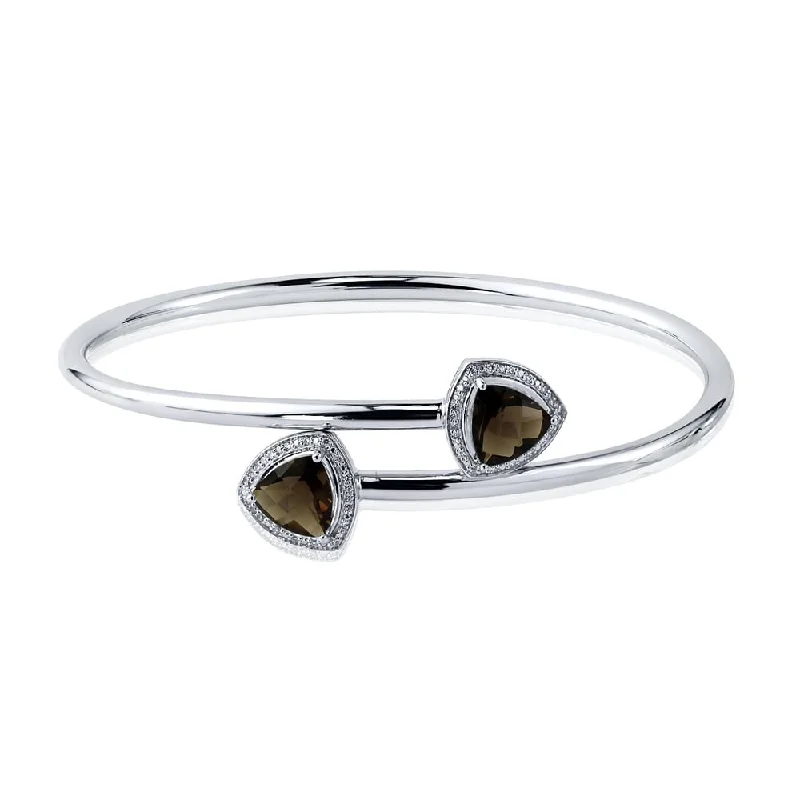 Auriya 3ct Trillion-Cut Smoky Quartz Gold over Silver Bangle Bracelet with Diamond Accents