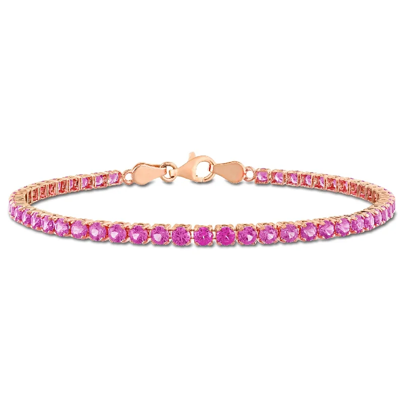 Miadora 6 1/8ct TGW Created Pink Sapphire Tennis Bracelet in Rose Silver