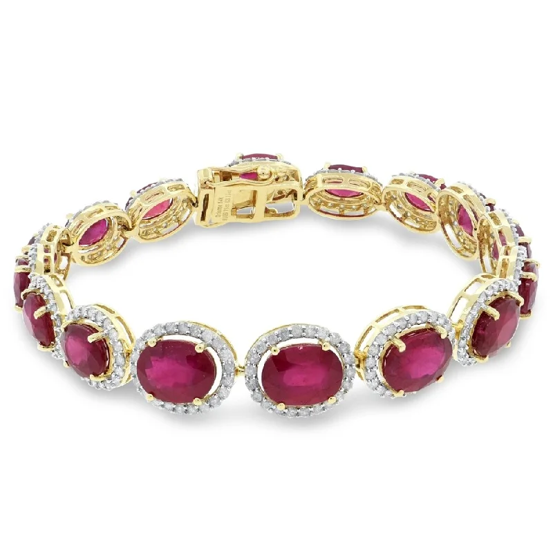 Auriya 14k Gold 29 3/4ct Ruby and 3 1/6ct TDW Diamond Bracelet - Red