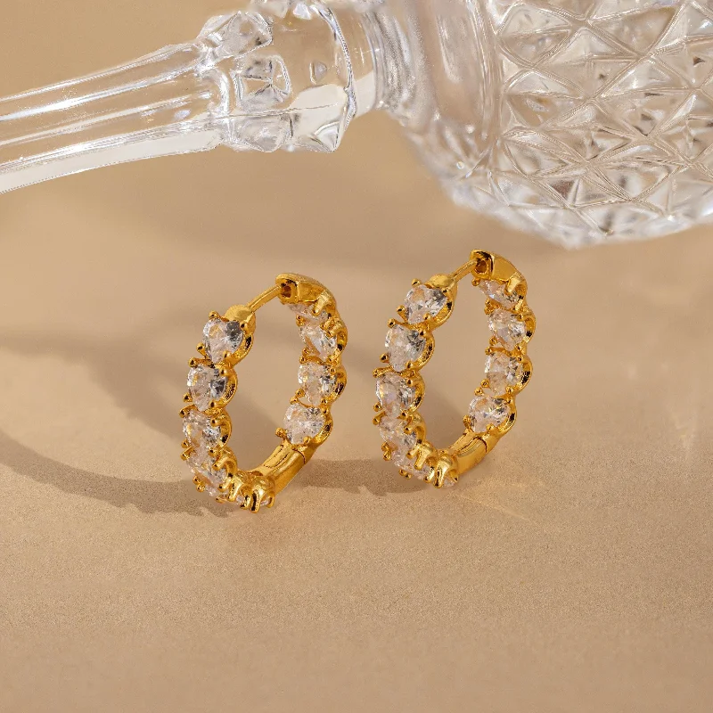 women personalized earrings -Inside Out Heart Diamond Hoops