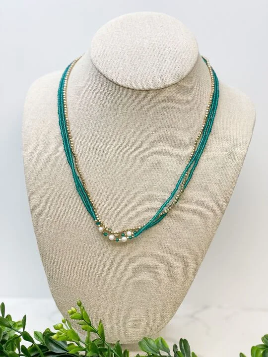 women luxury necklaces -Freshwater Pearl Multi Strand Necklace - Teal