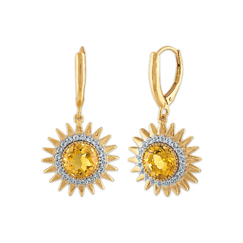 women boho earrings -Citrine and White Topaz Earrings in Gold Plated Sterling Silver