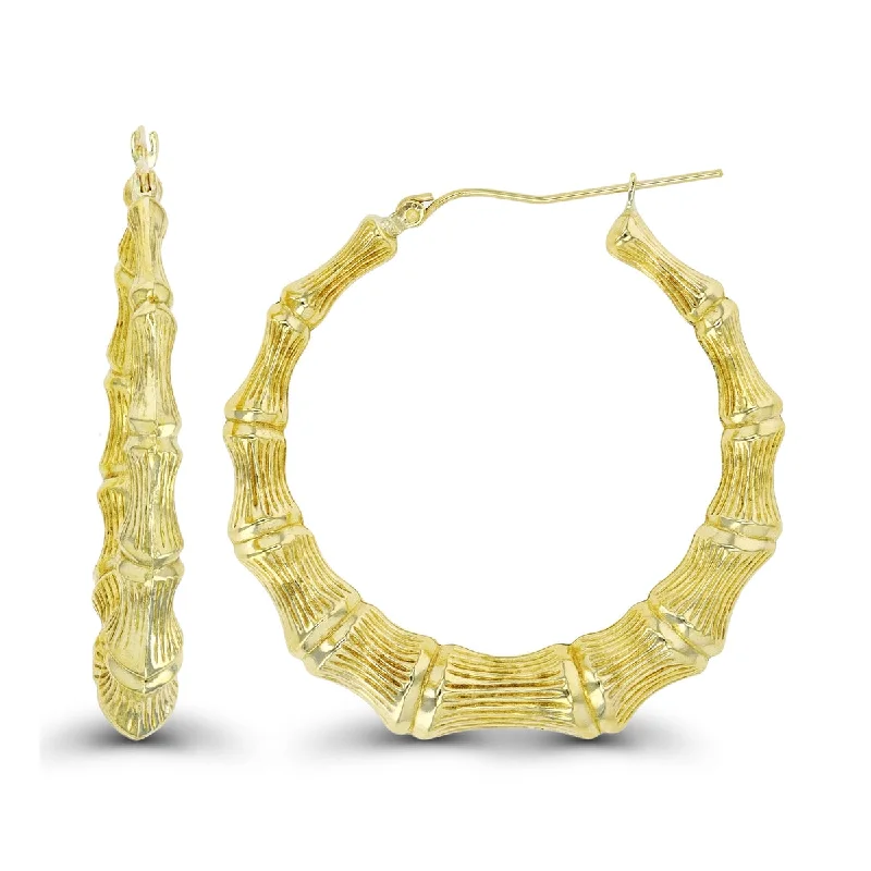 women drop earrings for women -10KT Yellow Gold 43X6MM Hoop Bamboo Earrings