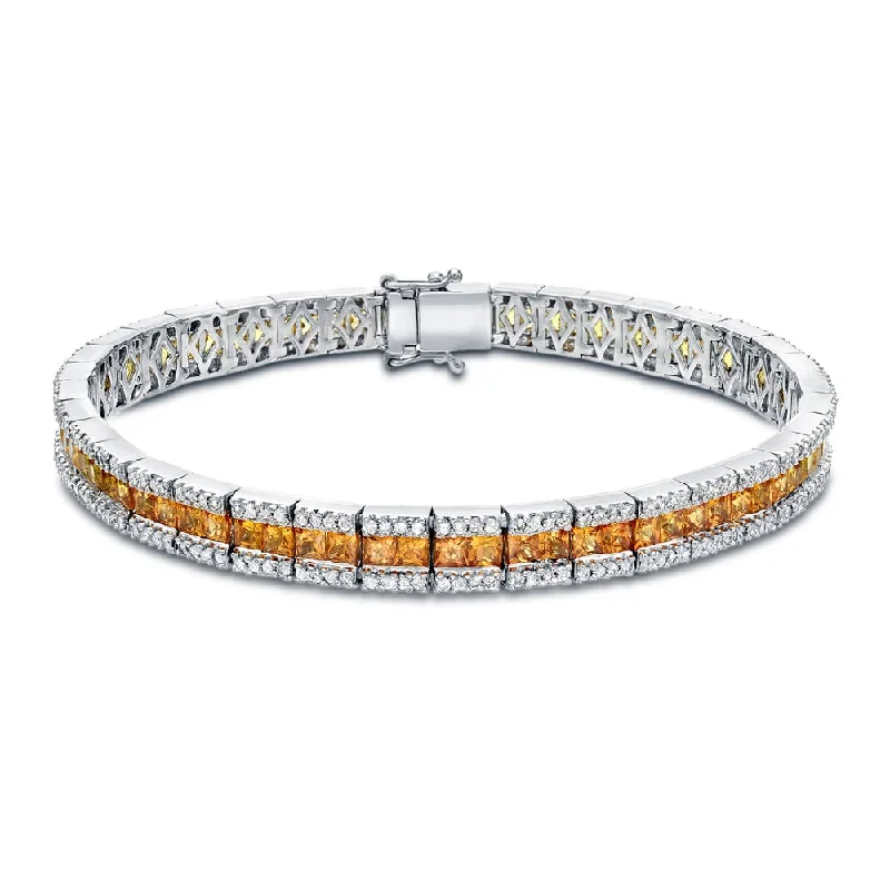 Auriya Unique 7 3/4ct Yellow Sapphire and 2ctw Diamond Tennis Bracelet 14k Gold - White