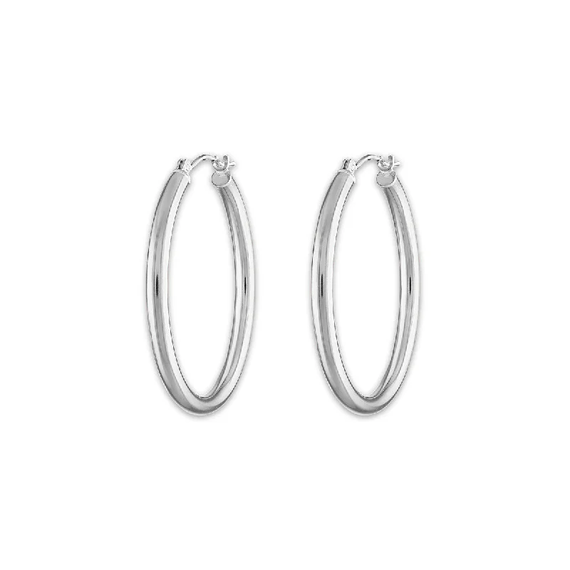 women statement earrings -10KT White Gold 2.5X25MM Hoop Earrings