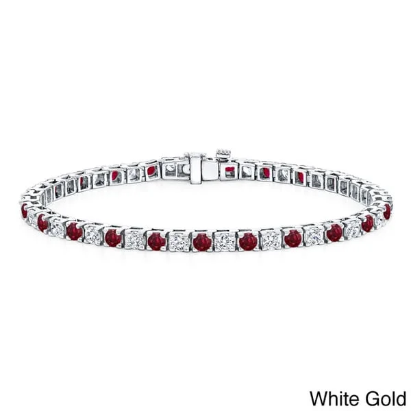 Auriya 3 1/2ct Round Red Ruby and 3 1/2ctw Diamond Tennis Bracelet 14k Gold