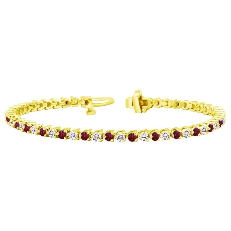 Auriya 2 1/2ct Red Ruby and 2 1/2ct TW 3-Prong Diamond Tennis Bracelet 14k Gold