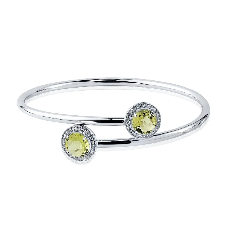 Auriya 3ct Lemon Green Quartz Gold over Silver Bangle Bracelet with Diamond Accents