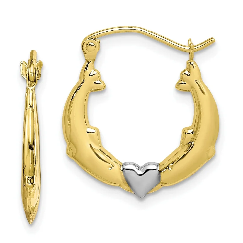 women oversized earrings -10KT Yellow Gold With Rhodium Plating 19X17MM Heart Hoop Earrings