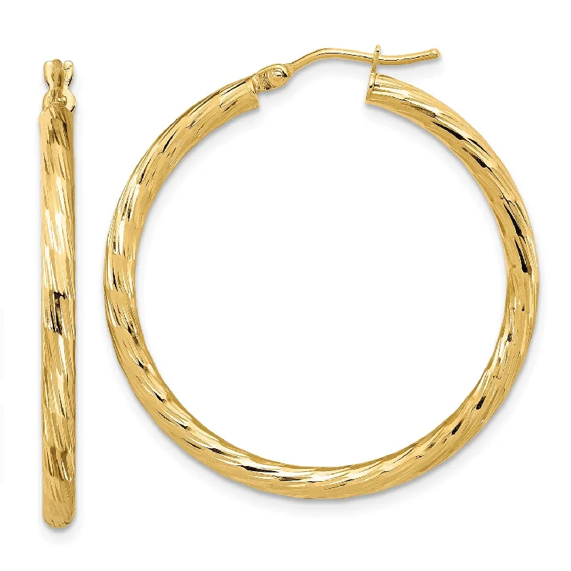 women fashion earrings -14KT Yellow Gold 35X33MM Diamond-cut Hoop Earrings