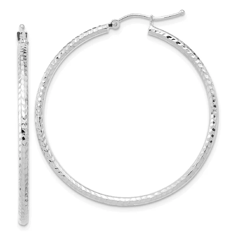 women cubic zirconia earrings -10KT White Gold 40X2MM Diamond-cut Hoop Earrings