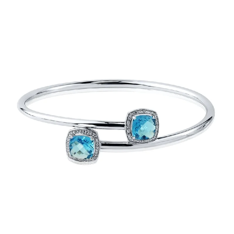 Auriya 4ct Cushion-Cut Swiss-Blue Topaz Gold over Silver Bangle Bracelet with Diamond Accents