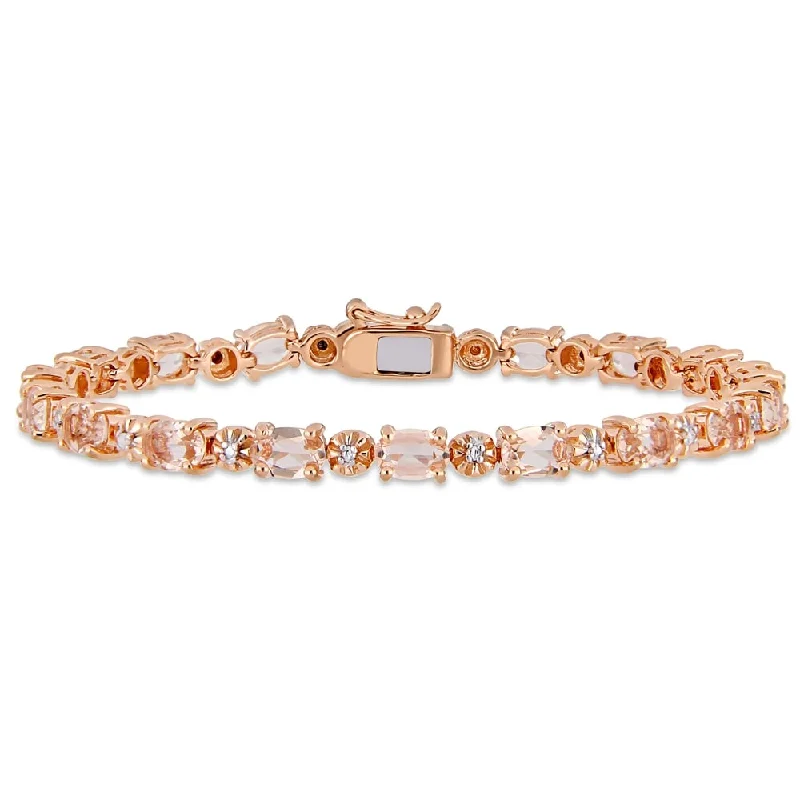 Miadora Rose Plated Sterling Silver Simulated Morganite and Diamond Tennis Bracelet