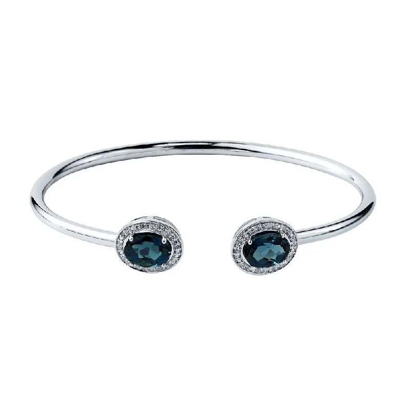 Auriya 3ct Oval London Blue Topaz Open Bangle Bracelet with Diamond Accents Gold over Silver