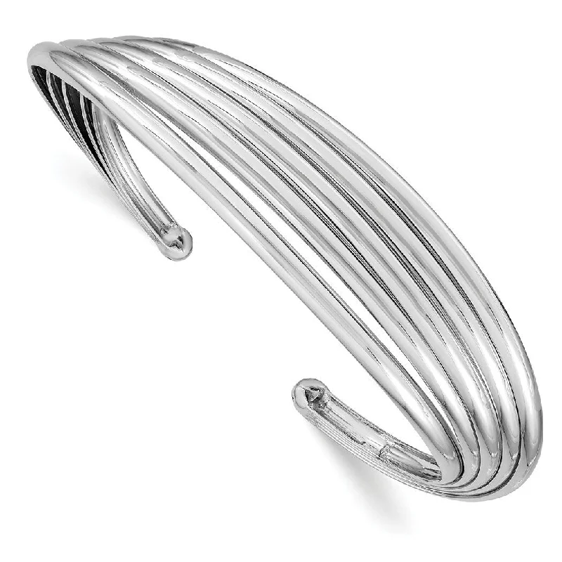 Curata 925 Sterling Silver Rhodium 15.75mm Polished Cuff Bangle Bracelet