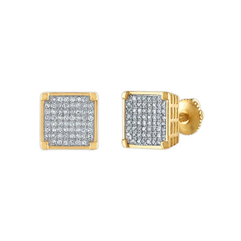 women oversized earrings -1/2 CTW Diamond Fashion Stud Square Earrings in 10KT Yellow Gold