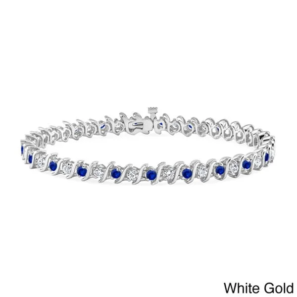 Auriya 2 1/2ct Blue Sapphire and 2 1/2ctw S-Link Diamond Tennis Bracelet 14k Gold