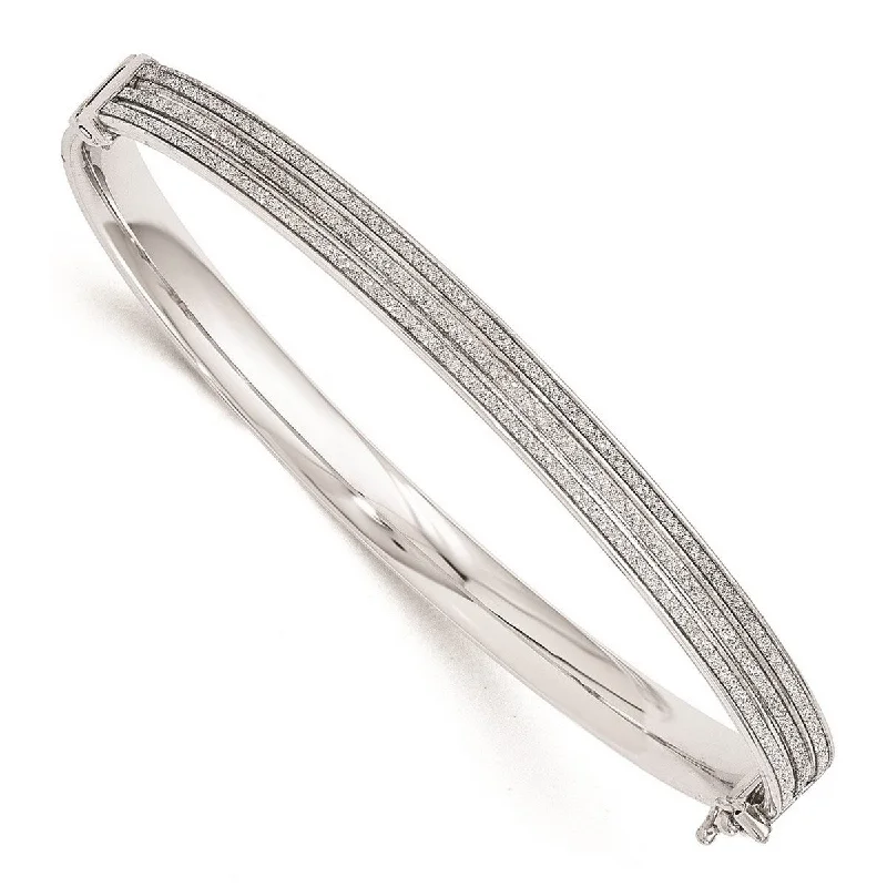 Curata 925 Sterling Silver 7" 6mm Glitter infused Hinged Bangle Bracelet